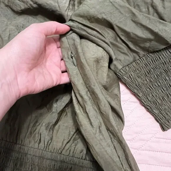 Rebecca Minkoff Geneva Smocked
Puff Sleeve Dress in Army Green large midi - Picture 14 of 16